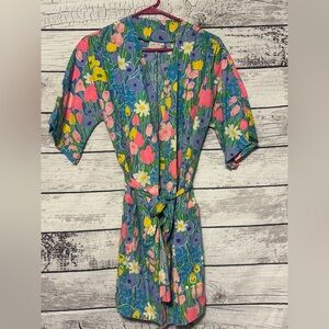 Ceeb of Miami Floral Belted Robe / Cover Up M Colorful Retro Garden Print